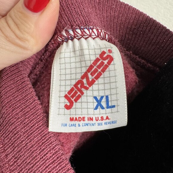 Vintage Jerzees Burgundy Crew Neck Sweatshirt XL (Fits like Adult M/L) Cotton/Po - Picture 5 of 7